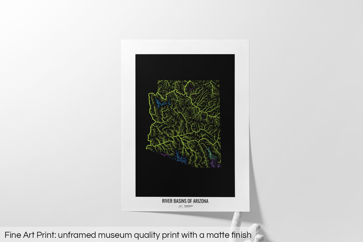 Arizona - River basin map, rainbow colours - Wall Art