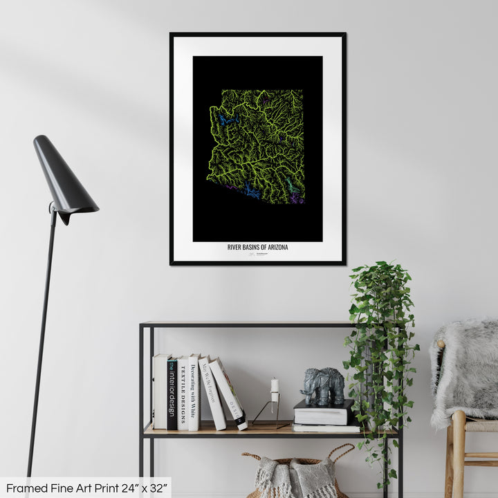 Arizona - River basin map, rainbow colours - Wall Art