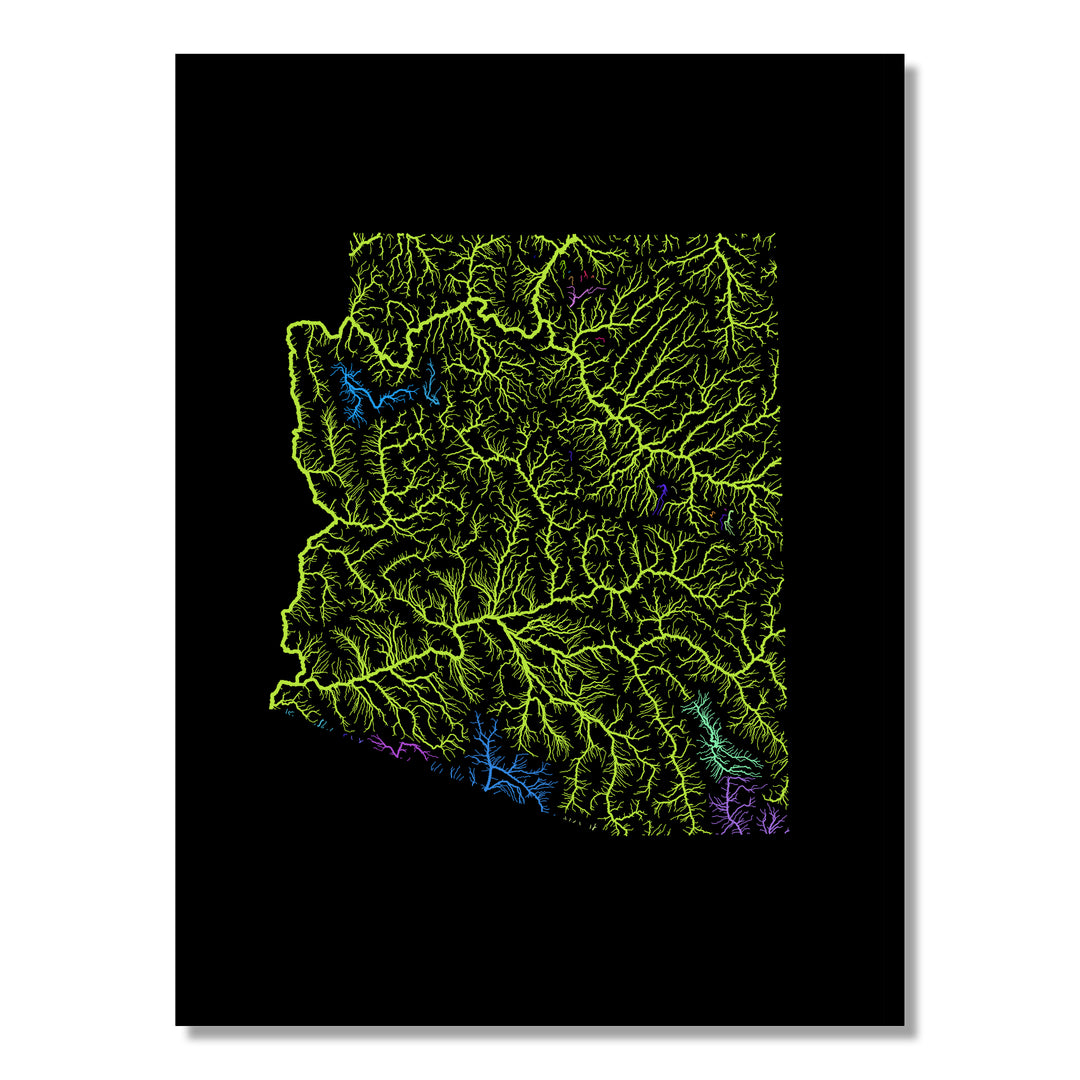 Arizona - River basin map, rainbow colours - Wall Art