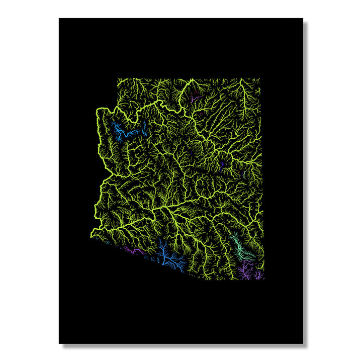 Arizona - River basin map, rainbow colours - Wall Art