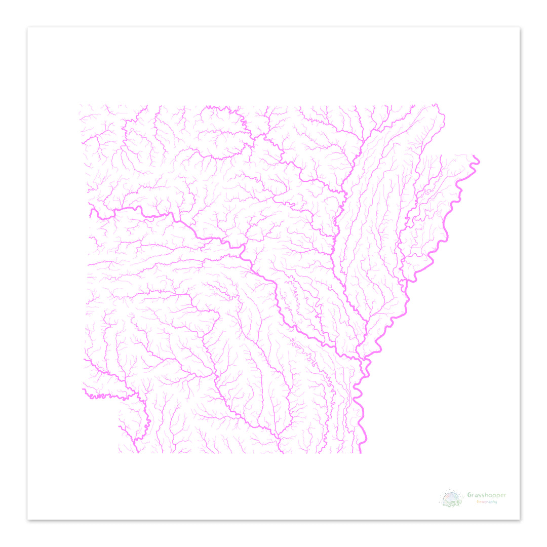 River basin map of Arkansas, pastel colours on white - Fine Art Print