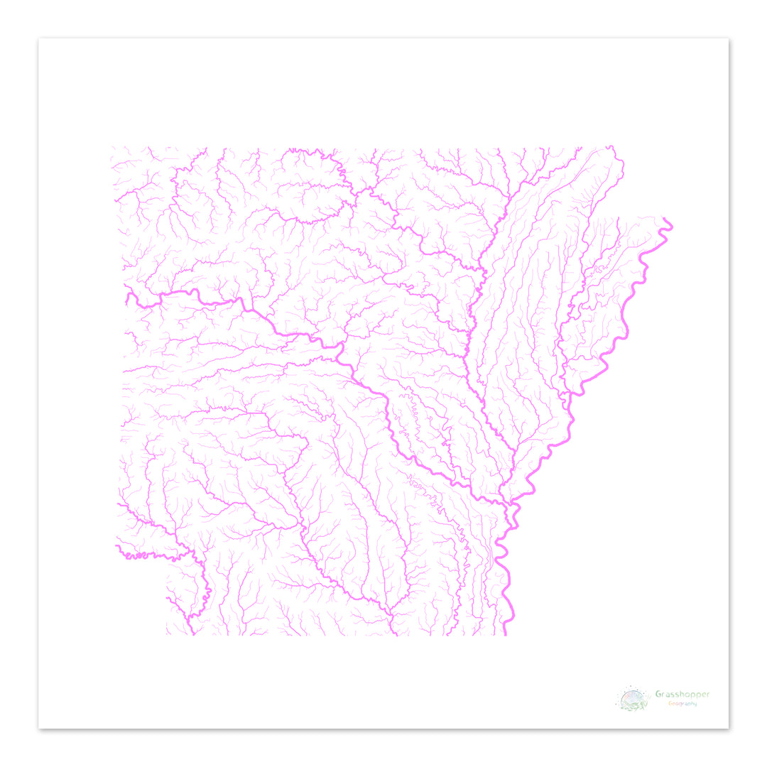 Arkansas - River basin map, pastel on white - Fine Art Print