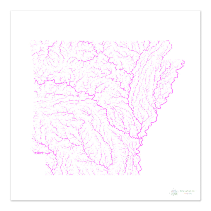 Arkansas - Mapa de la cuenca del río, pastel sobre blanco - Impresión de Bellas Artes