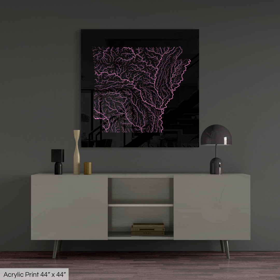 Arkansas - River basin map, rainbow colours - Wall Art