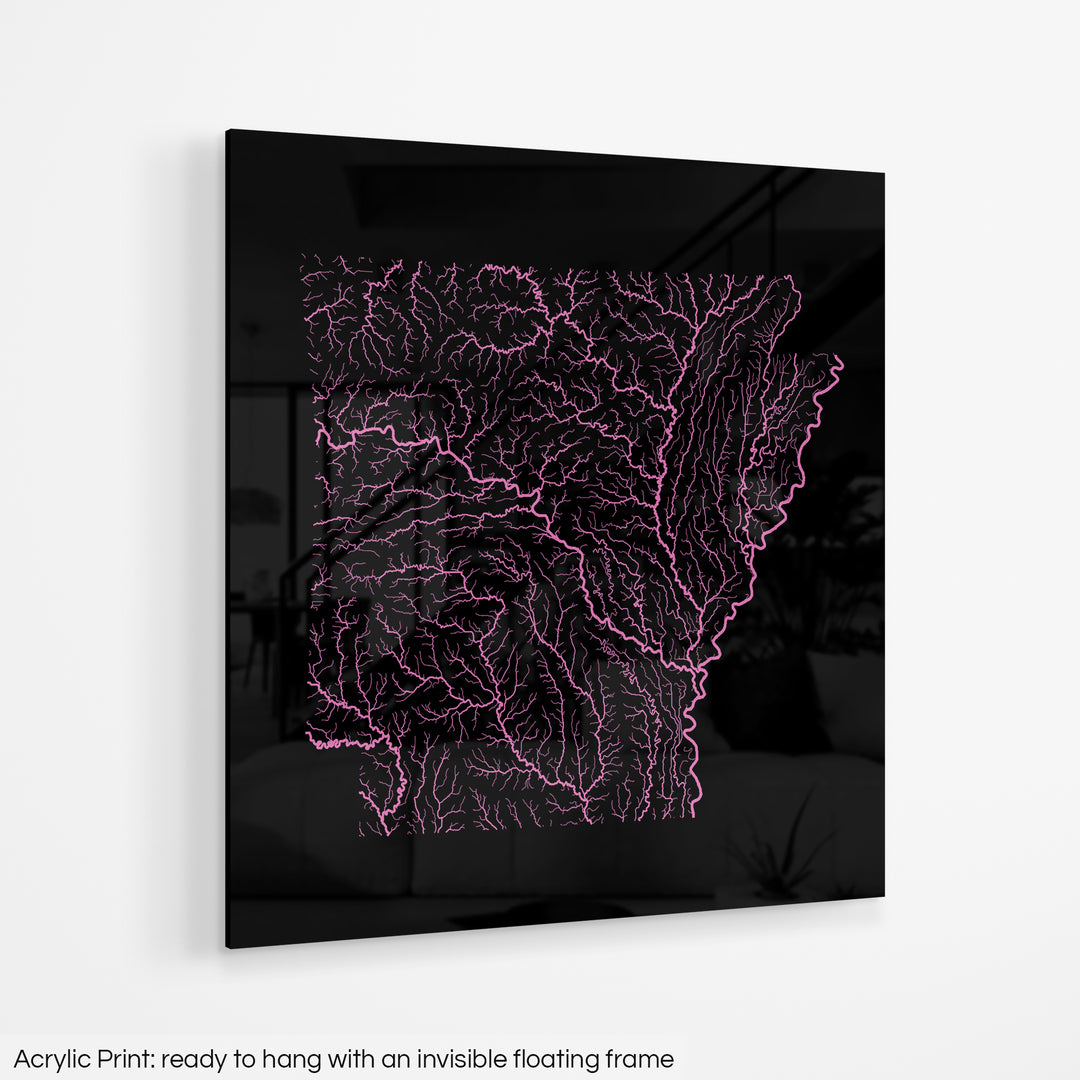 Arkansas - River basin map, rainbow colours - Wall Art