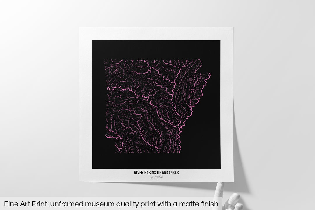 Arkansas - River basin map, rainbow colours - Wall Art