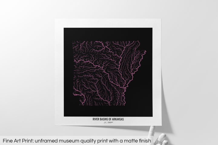 Arkansas - River basin map, rainbow colours - Wall Art