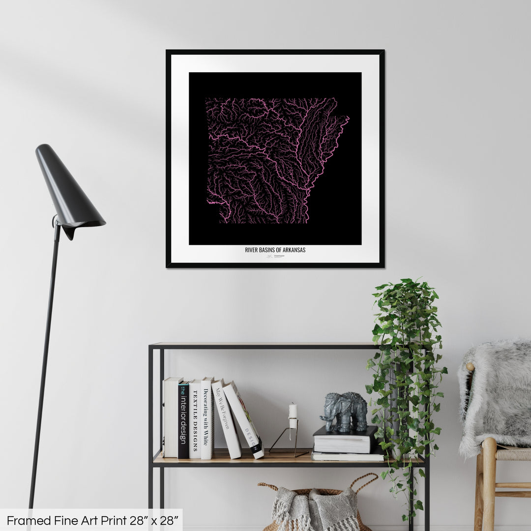 Arkansas - River basin map, rainbow colours - Wall Art