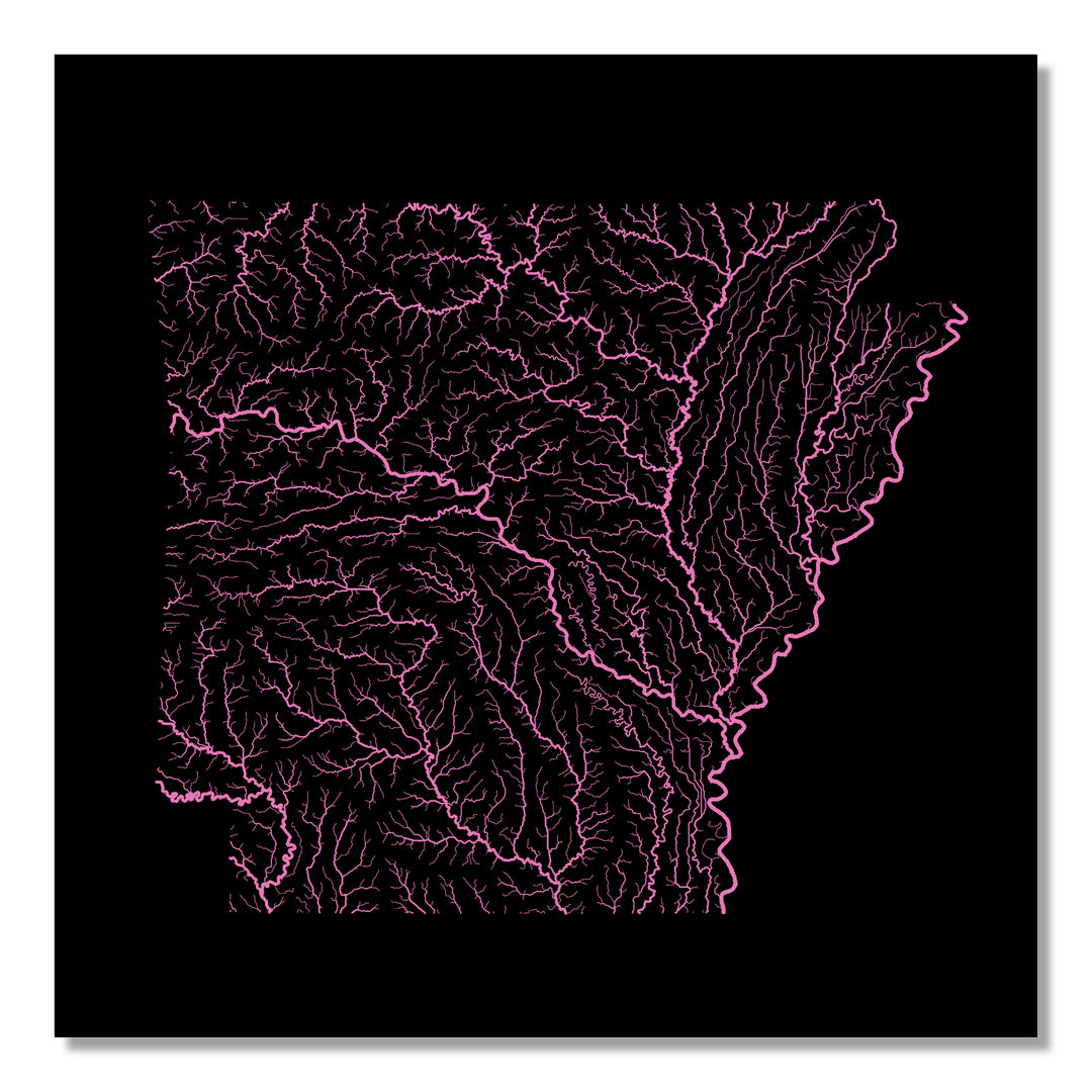 Arkansas - River basin map, rainbow colours - Wall Art