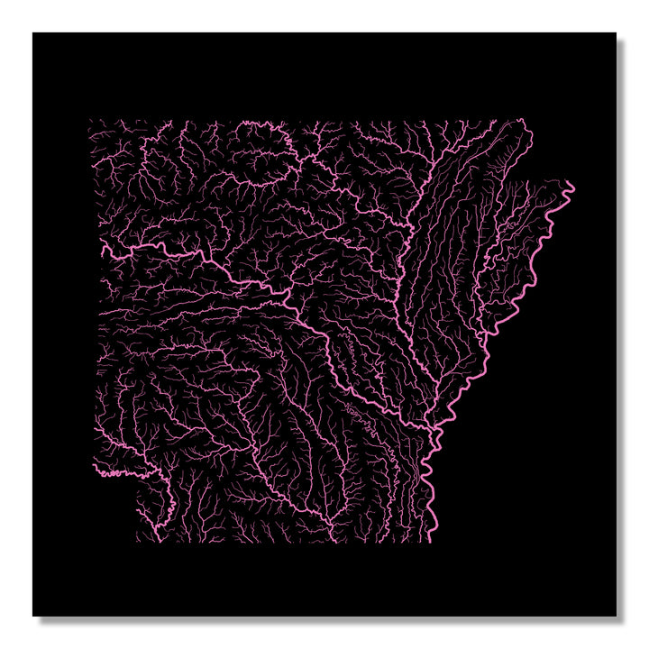 Arkansas - River basin map, rainbow colours - Wall Art