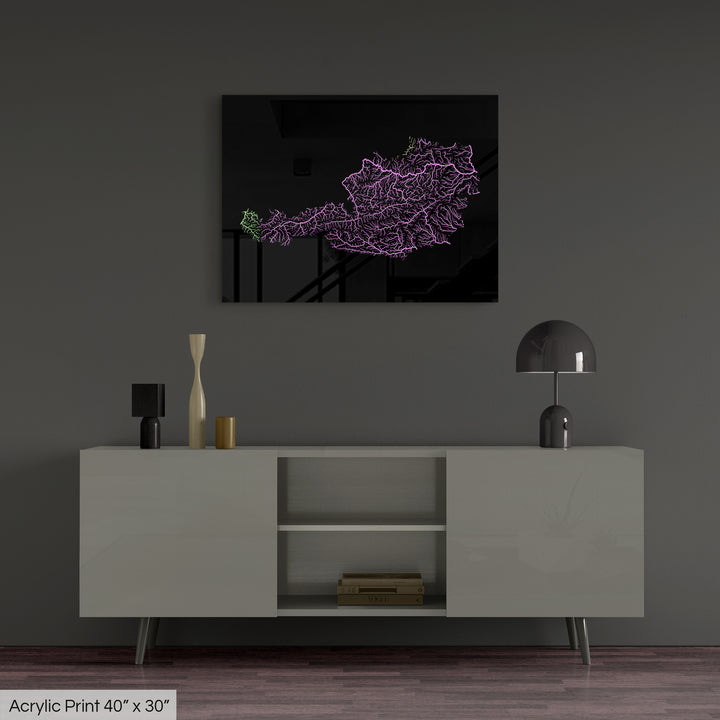 Austria - River basin map, pastel colours - Wall Art