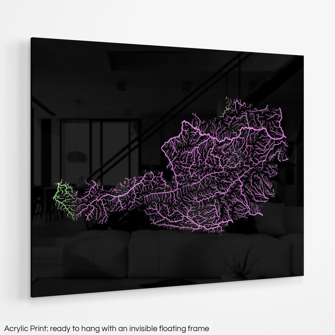Austria - River basin map, pastel colours - Wall Art