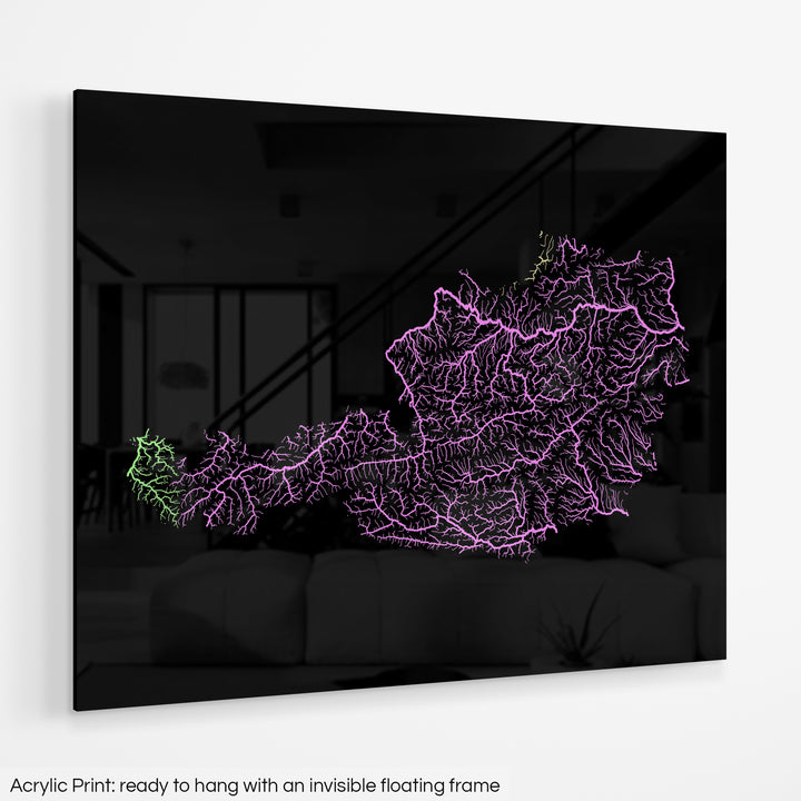 Austria - River basin map, pastel colours - Wall Art