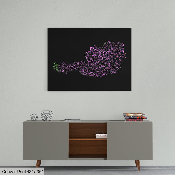 Austria - River basin map, pastel colours - Wall Art