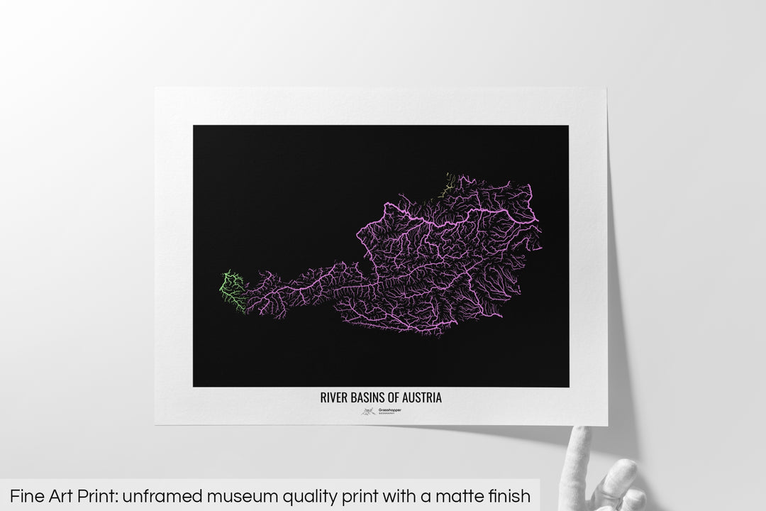 Austria - River basin map, pastel colours - Wall Art