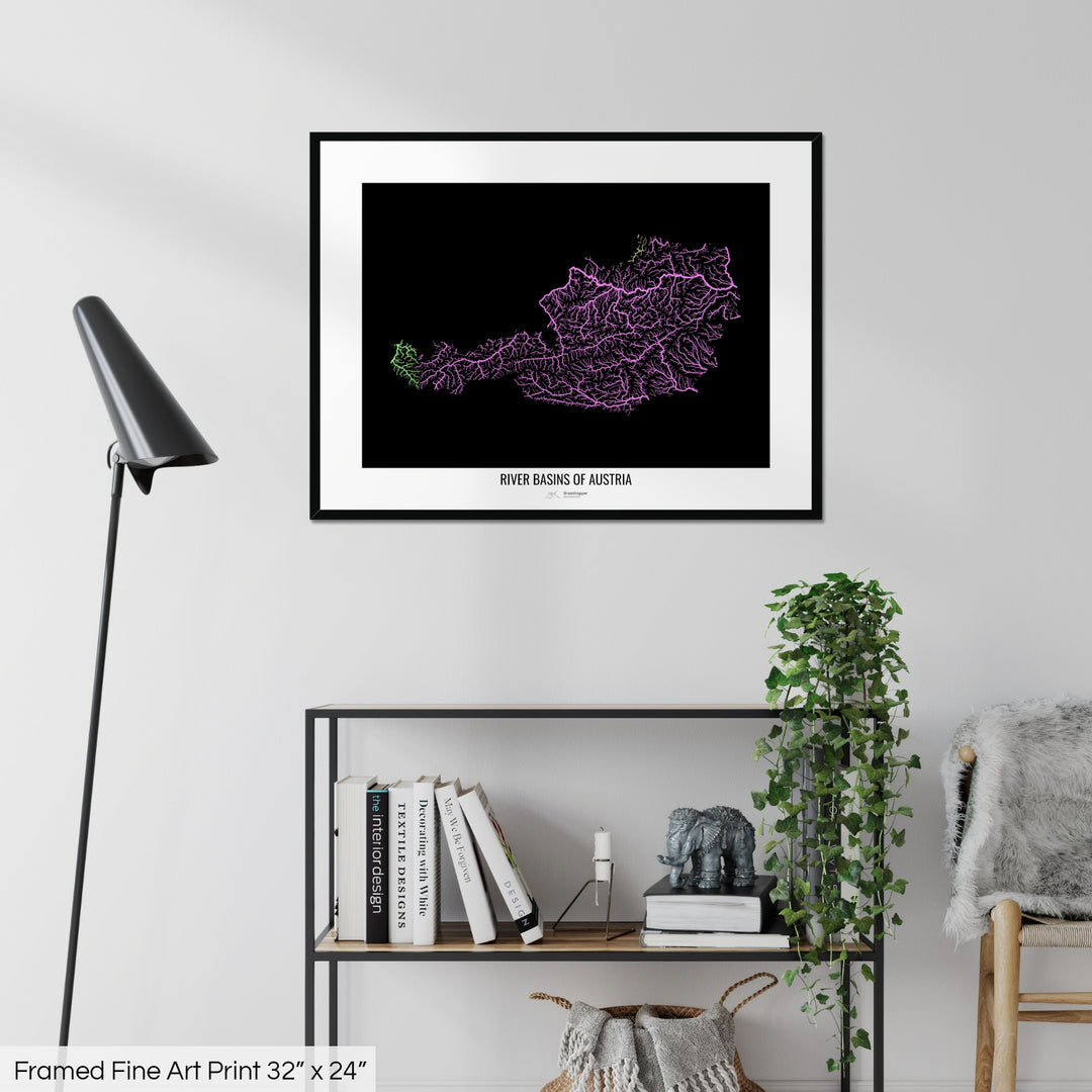 Austria - River basin map, pastel colours - Wall Art