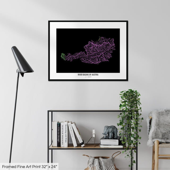 Austria - River basin map, pastel colours - Wall Art