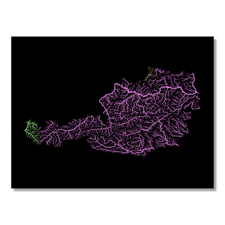 Austria - River basin map, pastel colours - Wall Art