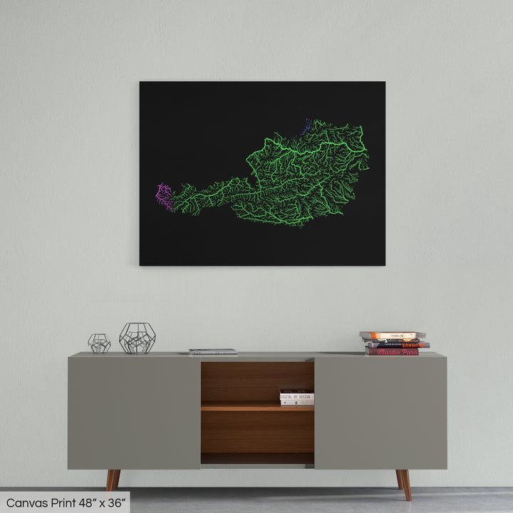 Austria - River basin map, rainbow colours - Wall Art