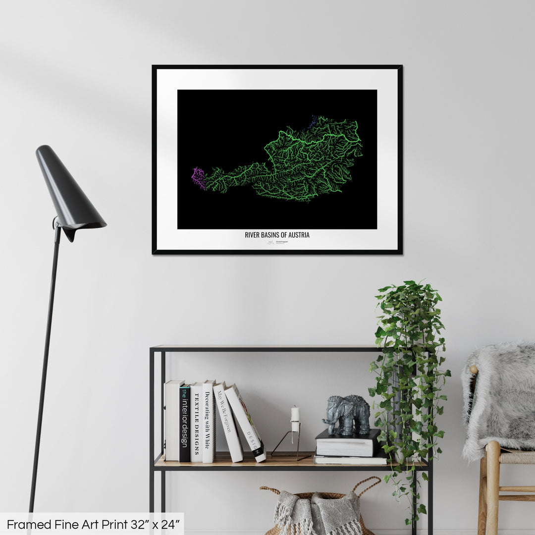 Austria - River basin map, rainbow colours - Wall Art