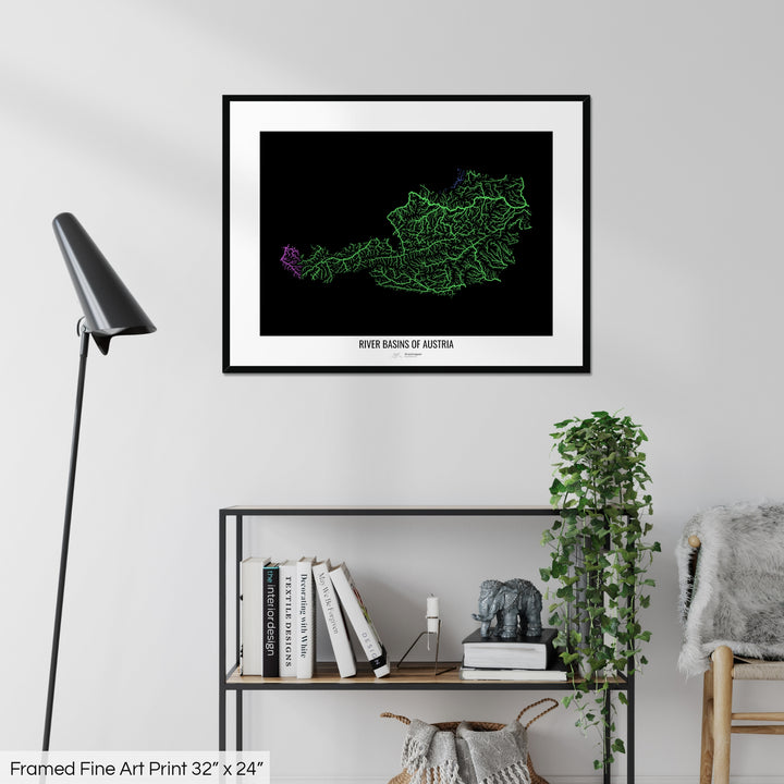 Austria - River basin map, rainbow colours - Wall Art