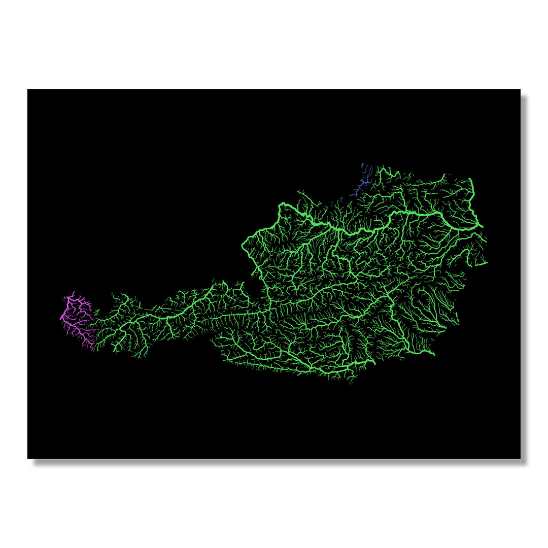 Austria - River basin map, rainbow colours - Wall Art