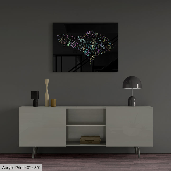 Bali - River basin map, pastel colours - Wall Art