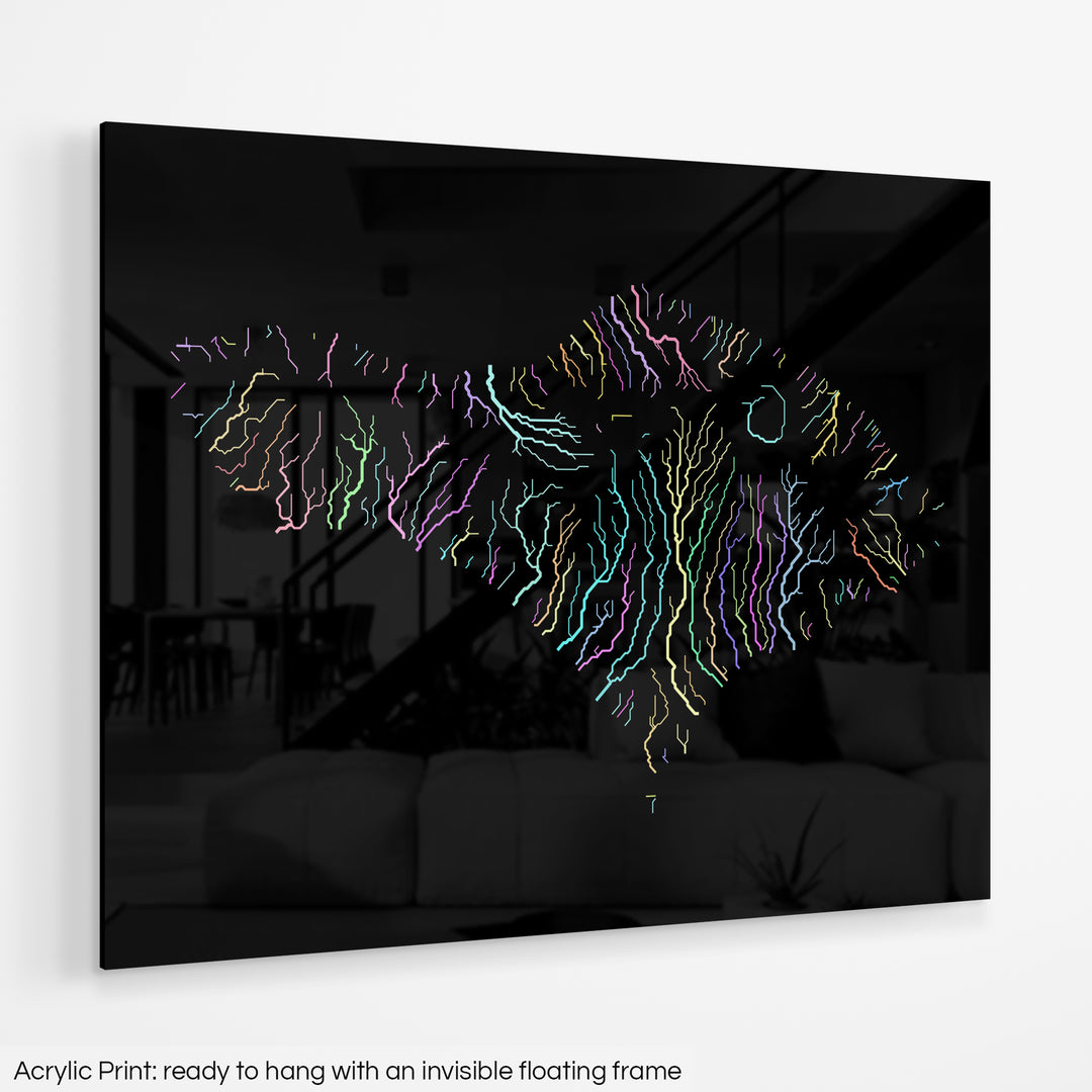 Bali - River basin map, pastel colours - Wall Art