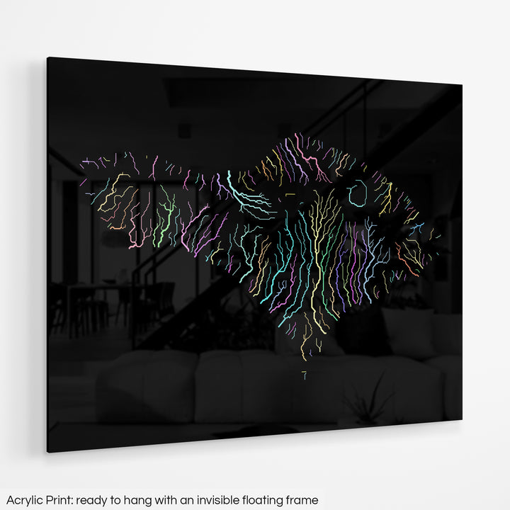 Bali - River basin map, pastel colours - Wall Art