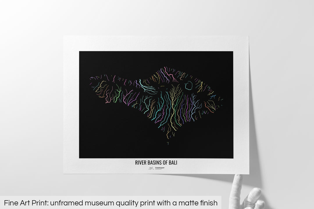 Bali - River basin map, pastel colours - Wall Art