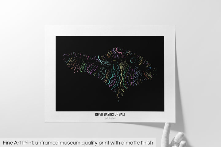 Bali - River basin map, pastel colours - Wall Art
