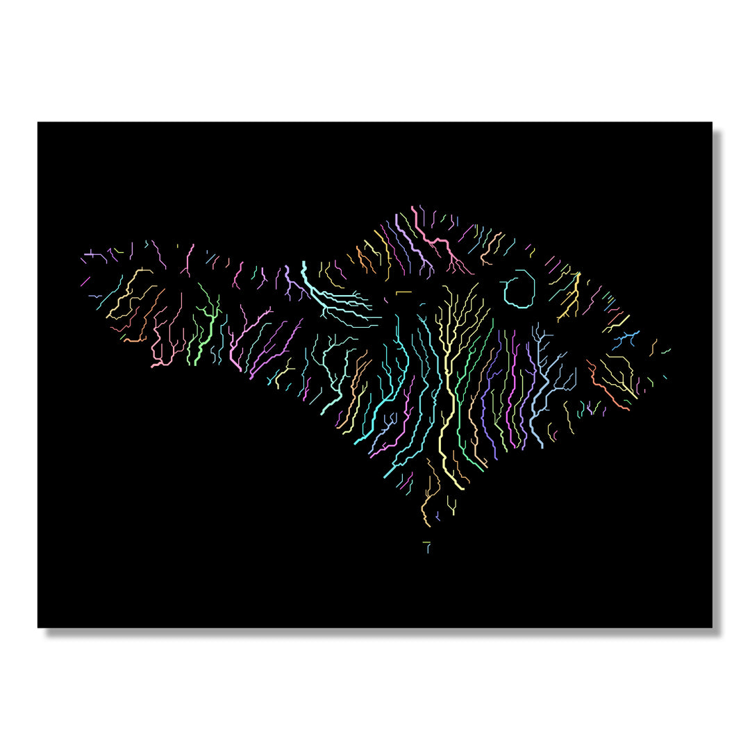 Bali - River basin map, pastel colours - Wall Art