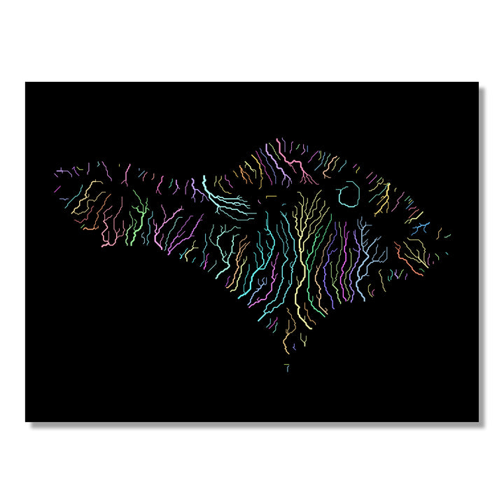 Bali - River basin map, pastel colours - Wall Art
