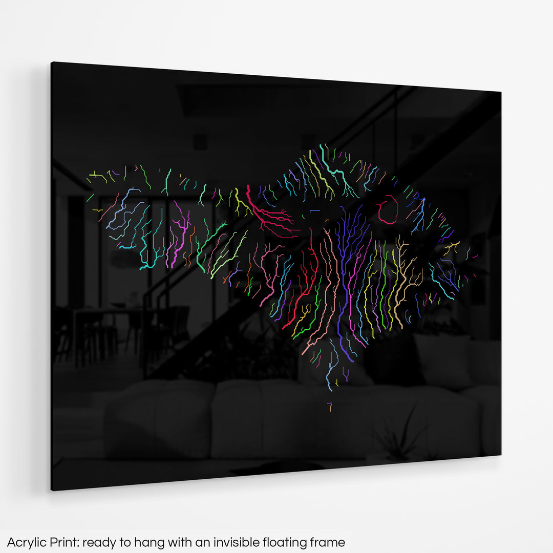 Bali - River basin map, rainbow colours - Wall Art