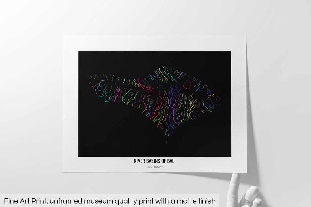 Bali - River basin map, rainbow colours - Wall Art