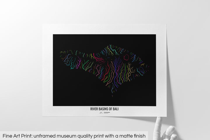 Bali - River basin map, rainbow colours - Wall Art