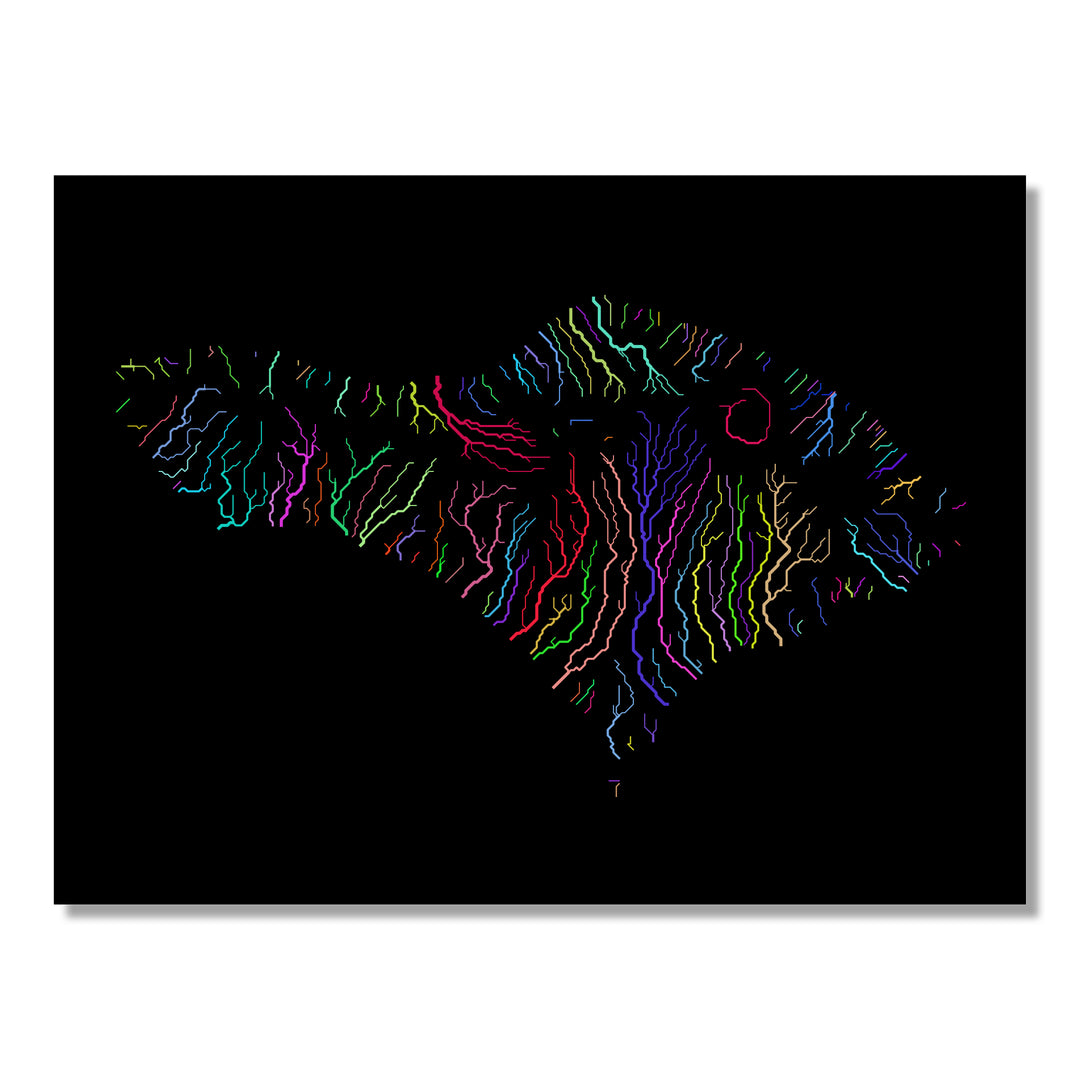 Bali - River basin map, rainbow colours - Wall Art