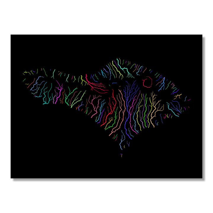 Bali - River basin map, rainbow colours - Wall Art