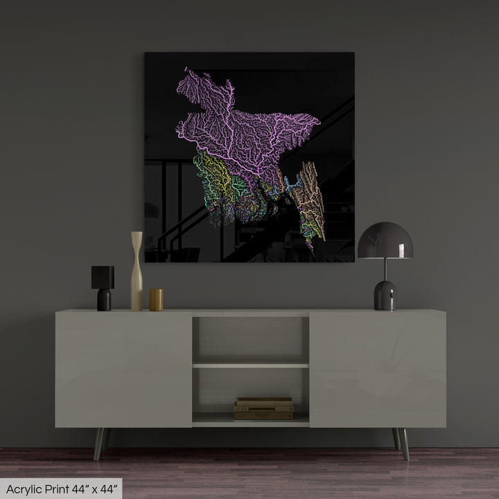 Bangladesh - River basin map, pastel colours - Wall Art