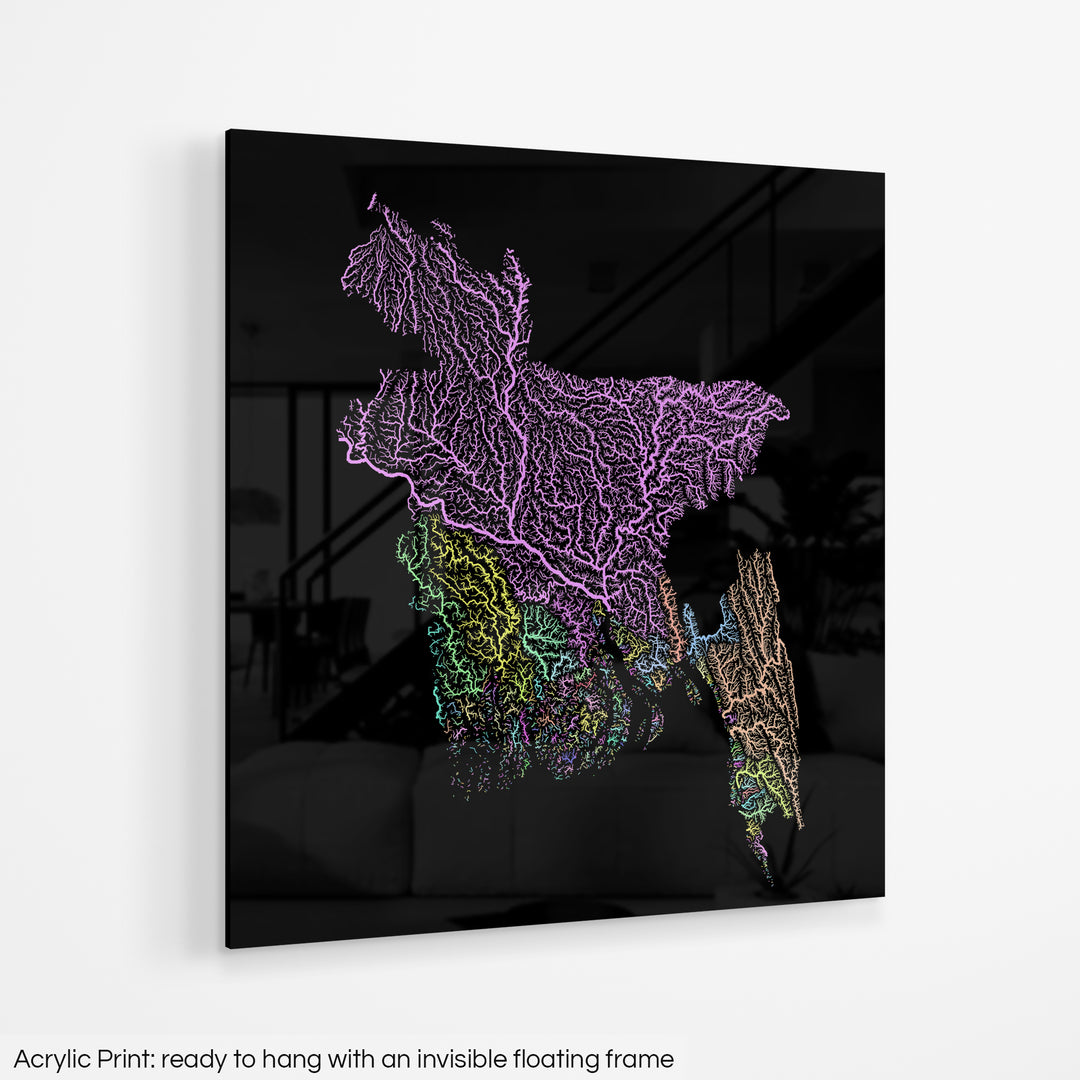 Bangladesh - River basin map, pastel colours - Wall Art