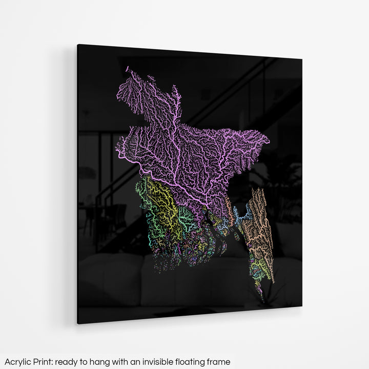 Bangladesh - River basin map, pastel colours - Wall Art