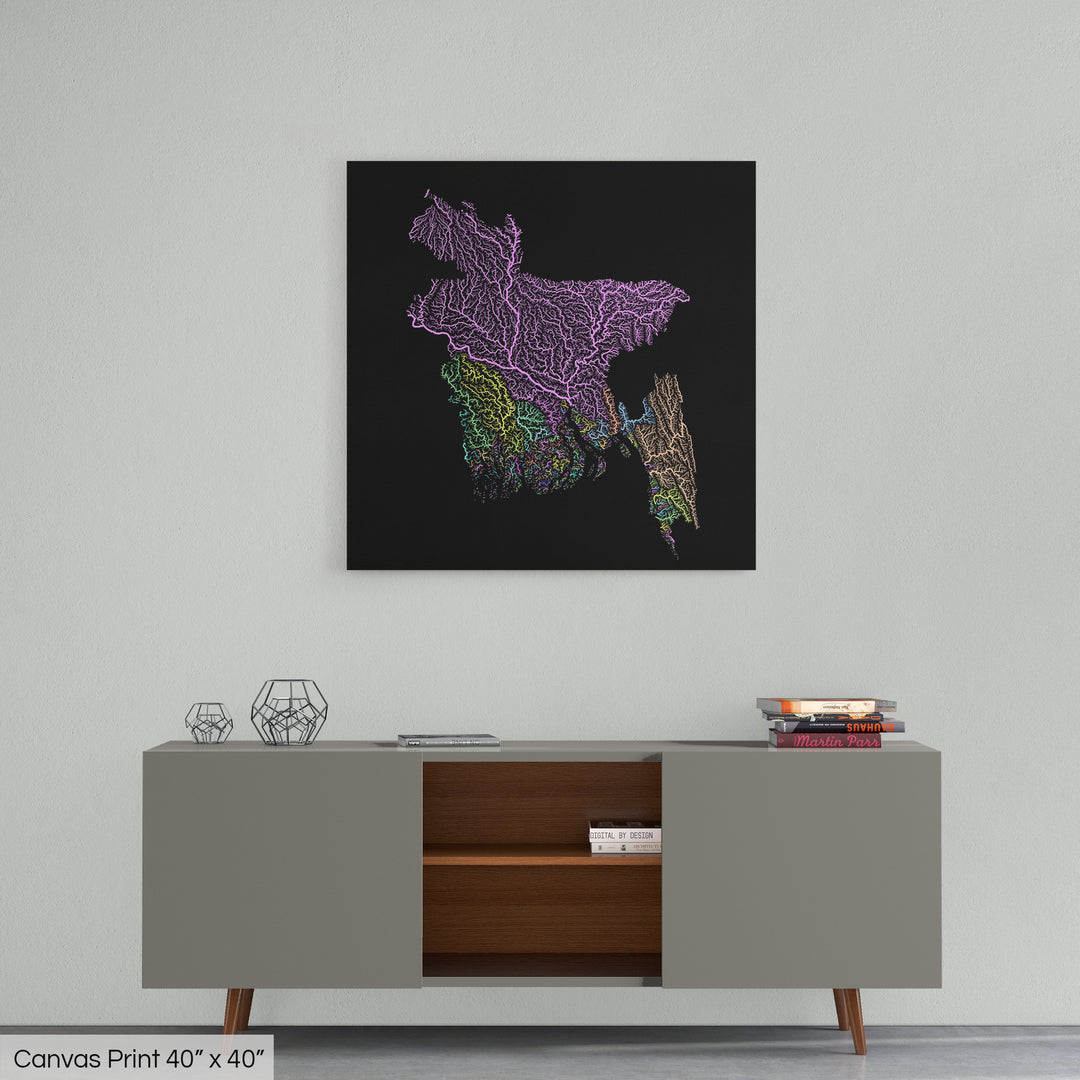 Bangladesh - River basin map, pastel colours - Wall Art