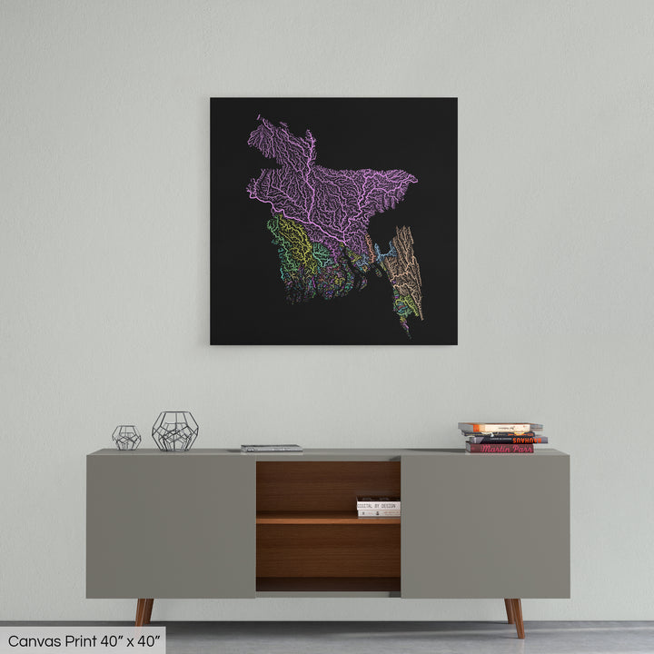 Bangladesh - River basin map, pastel colours - Wall Art