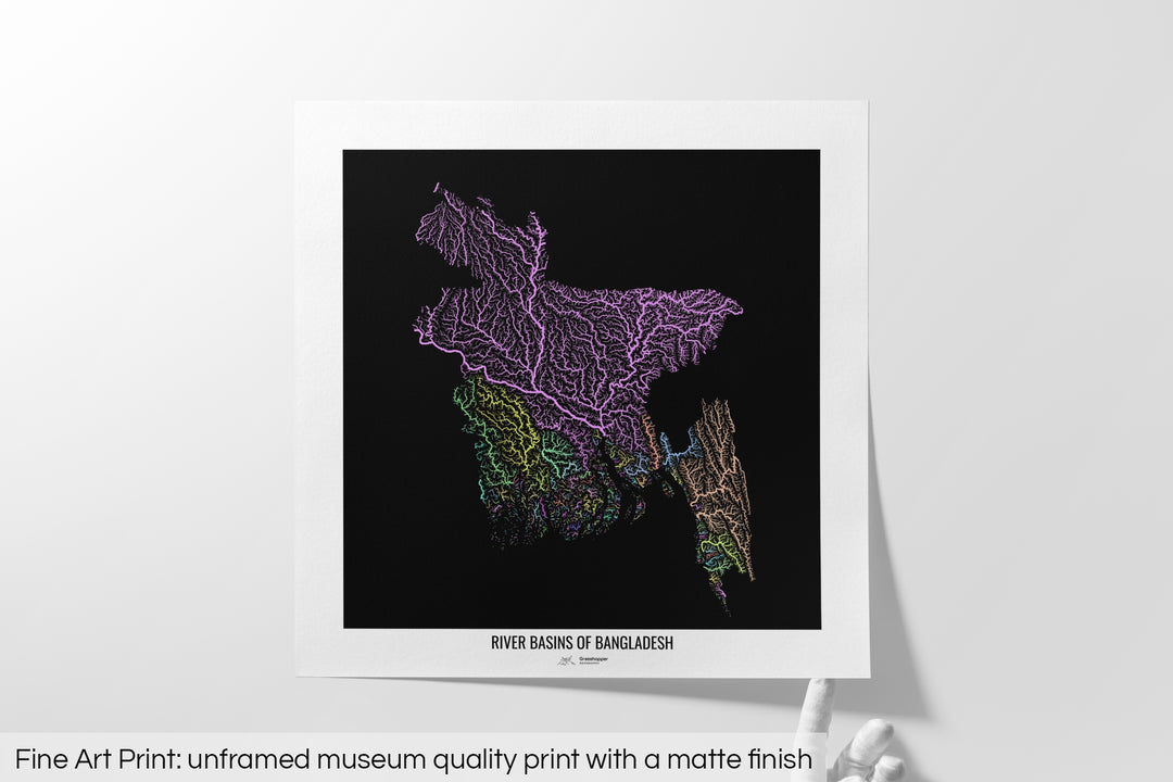 Bangladesh - River basin map, pastel colours - Wall Art