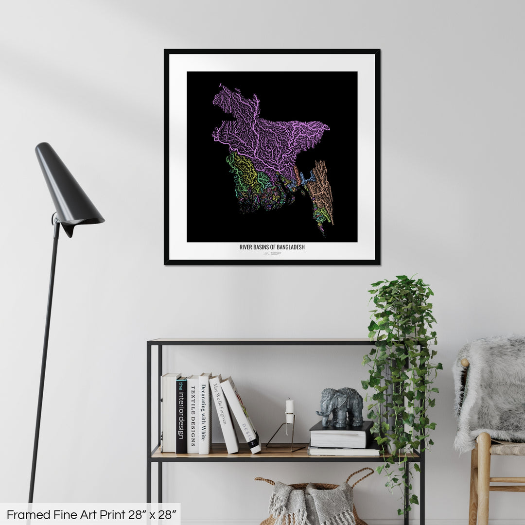 Bangladesh - River basin map, pastel colours - Wall Art