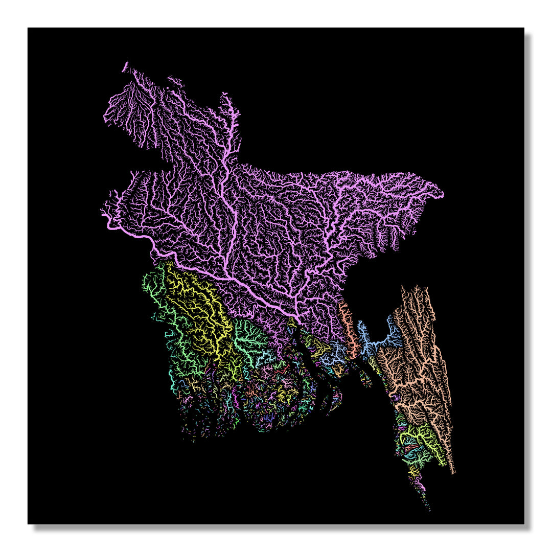 Bangladesh - River basin map, pastel colours - Wall Art