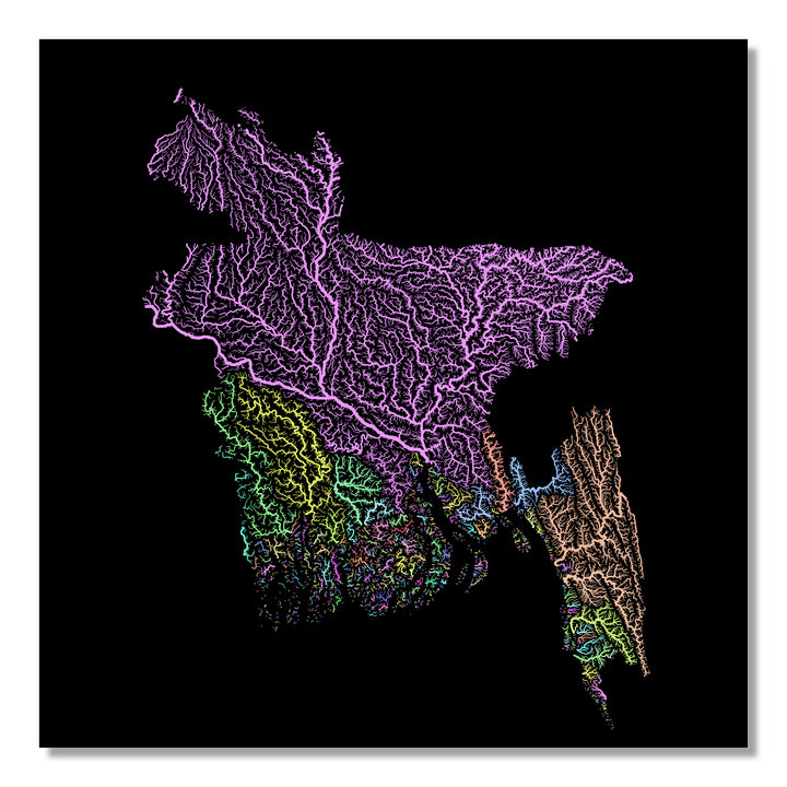 Bangladesh - River basin map, pastel colours - Wall Art