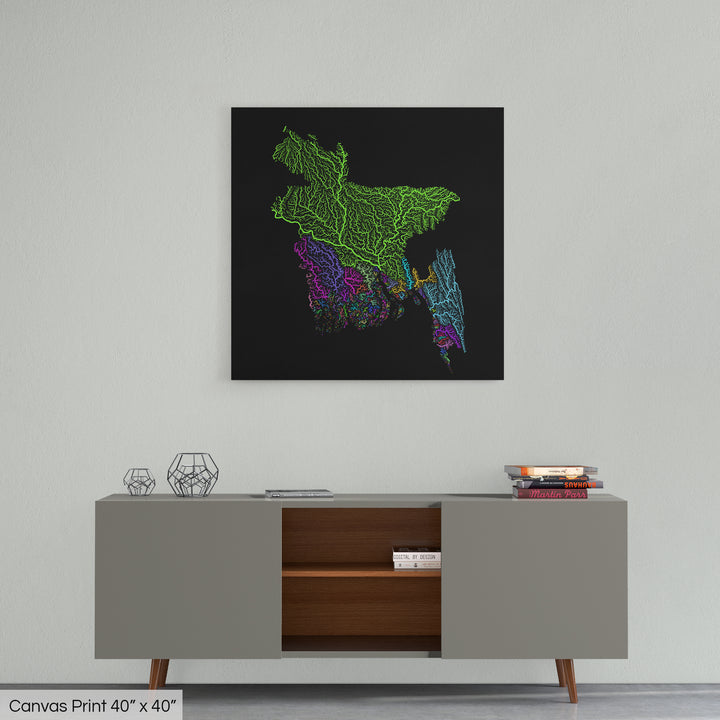 Bangladesh - River basin map, rainbow colours - Wall Art