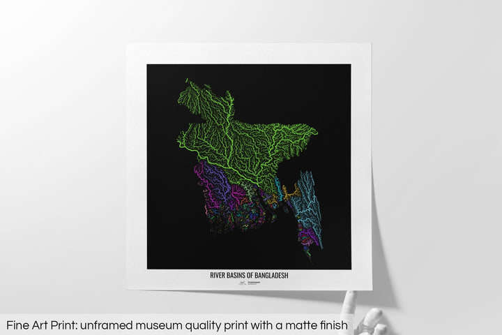Bangladesh - River basin map, rainbow colours - Wall Art