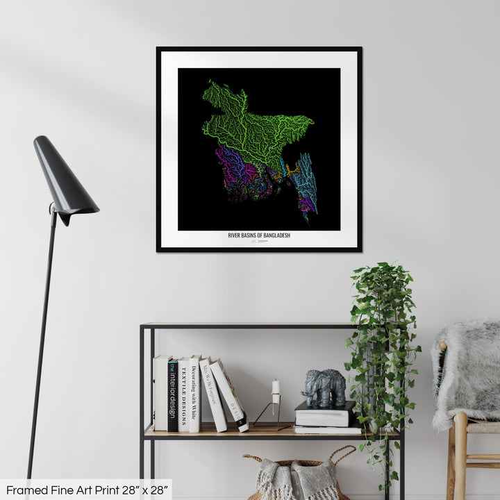 Bangladesh - River basin map, rainbow colours - Wall Art